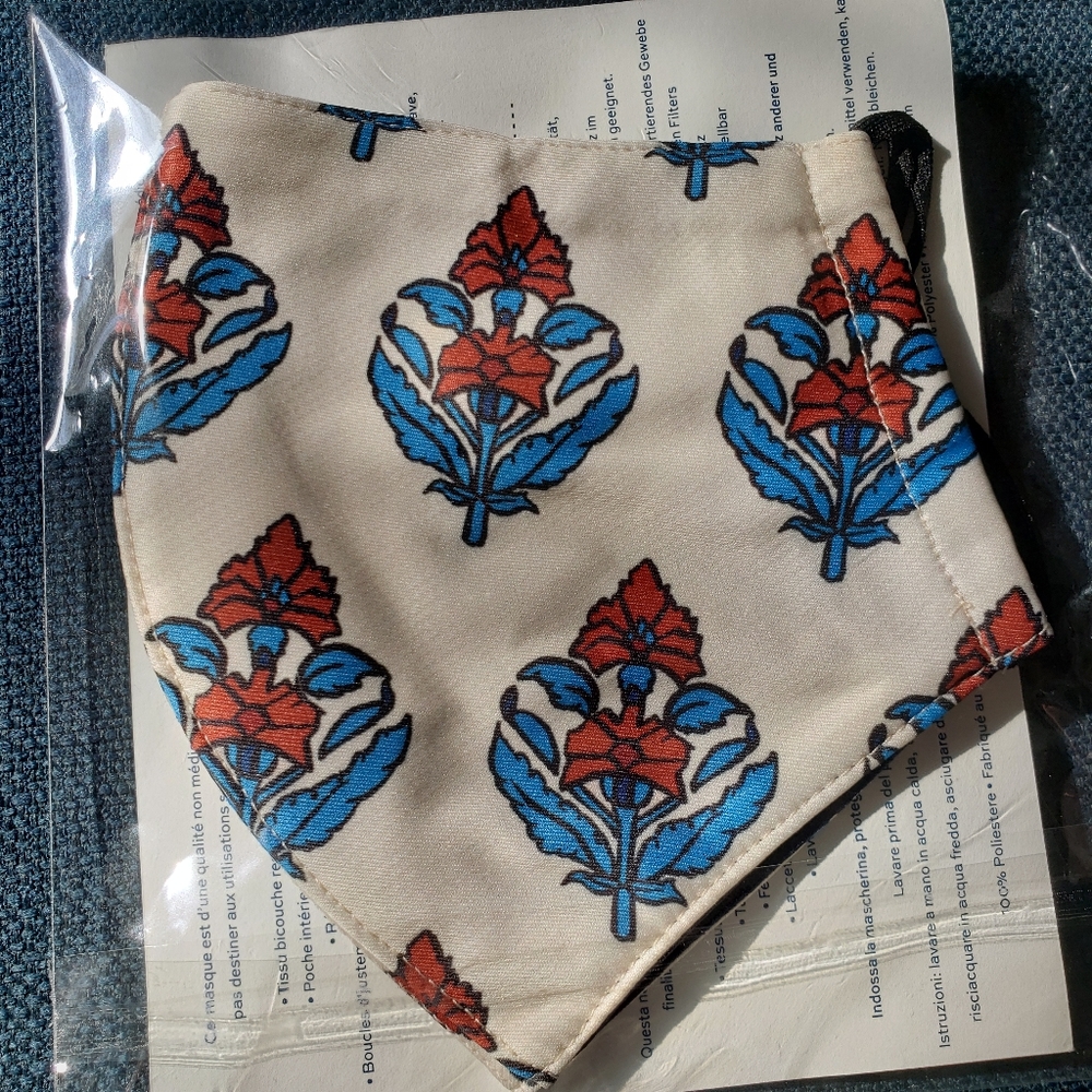 Tory Burch Designer Face Mask Floral Print Red Blue